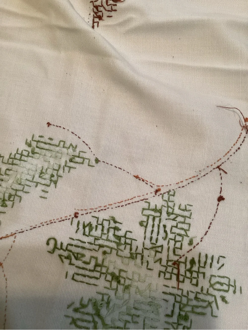 Handmade Embroidered Autumn Leaf Tablecloth - Cream with Fall Leaves 66x50